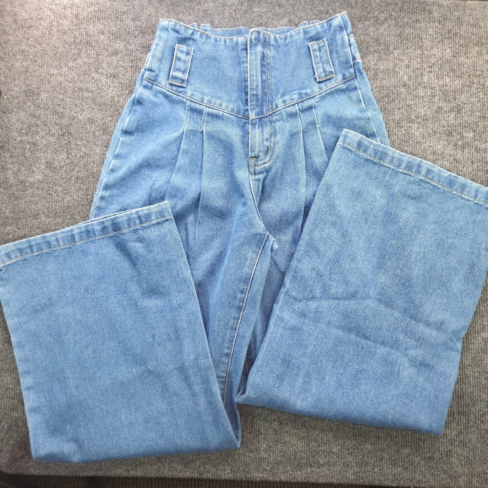 Cider Jeans Womens XS Blue Denim High Waisted Wide Leg Pleated Retro Academia